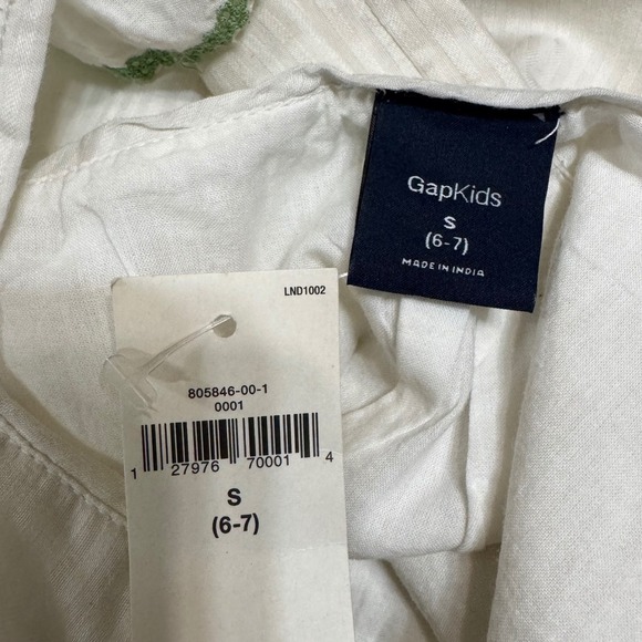 Gap Kids Girls White Striped Dress Green Embroidered Hem Sleeveless Size S - Picture 5 of 6
